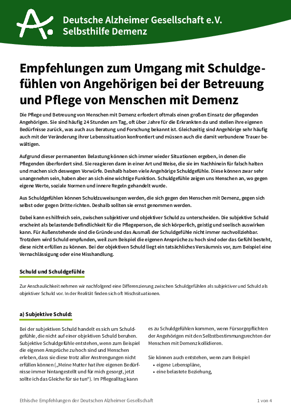 Cover: Empfehlungen zum Umgang mit Schuldgefühlen von Angehörigen bei der...